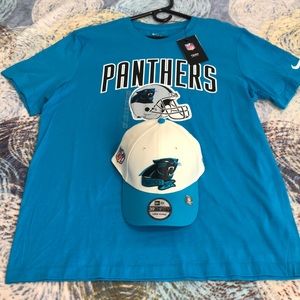 NFL IN FIELD APPAREL CAROLINA PANTHERS TEAM T SHIRT WITH PANTHERS NEW ERA HAT 🐆